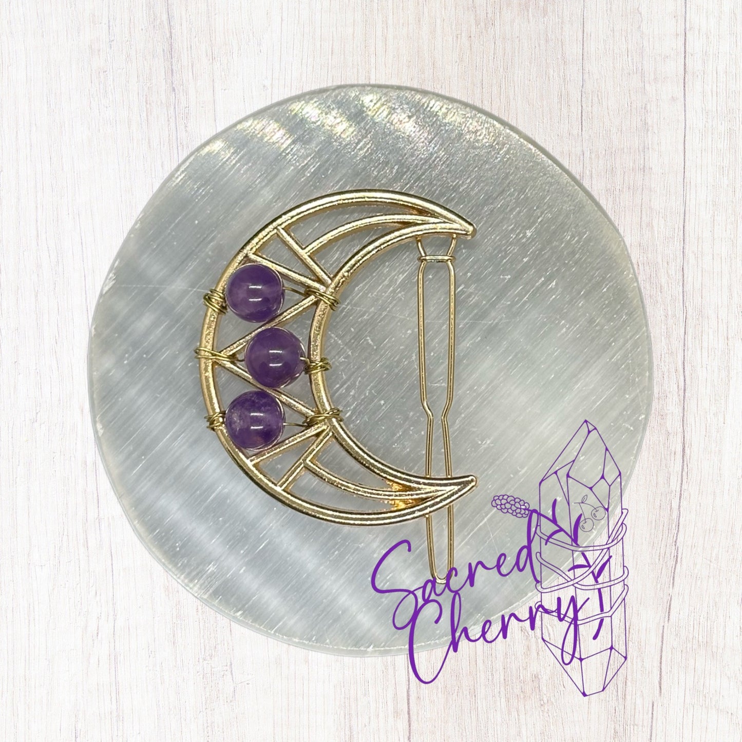 Amethyst Crescent Moon Hair Clip