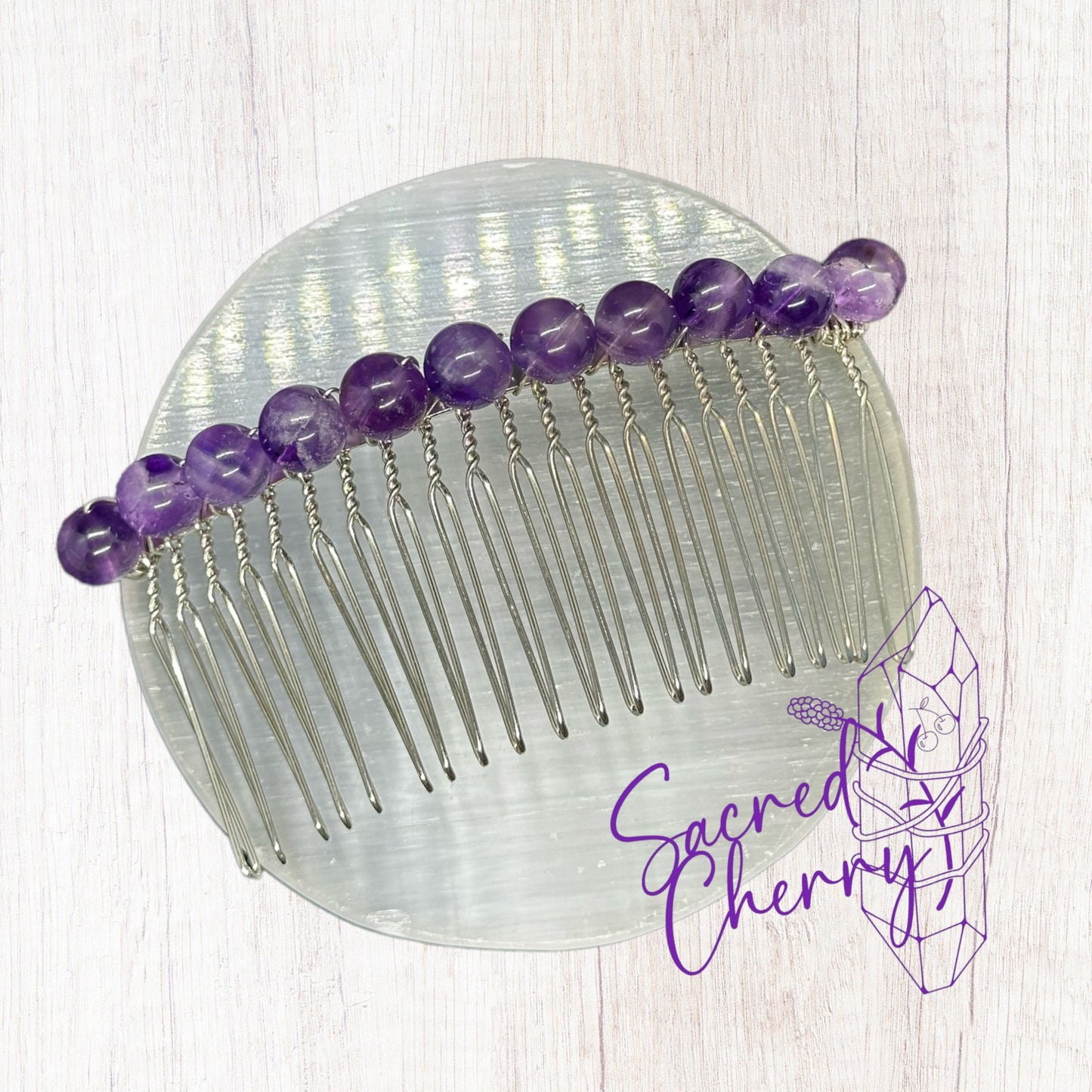 Amethyst Crystal Bead Hair Comb