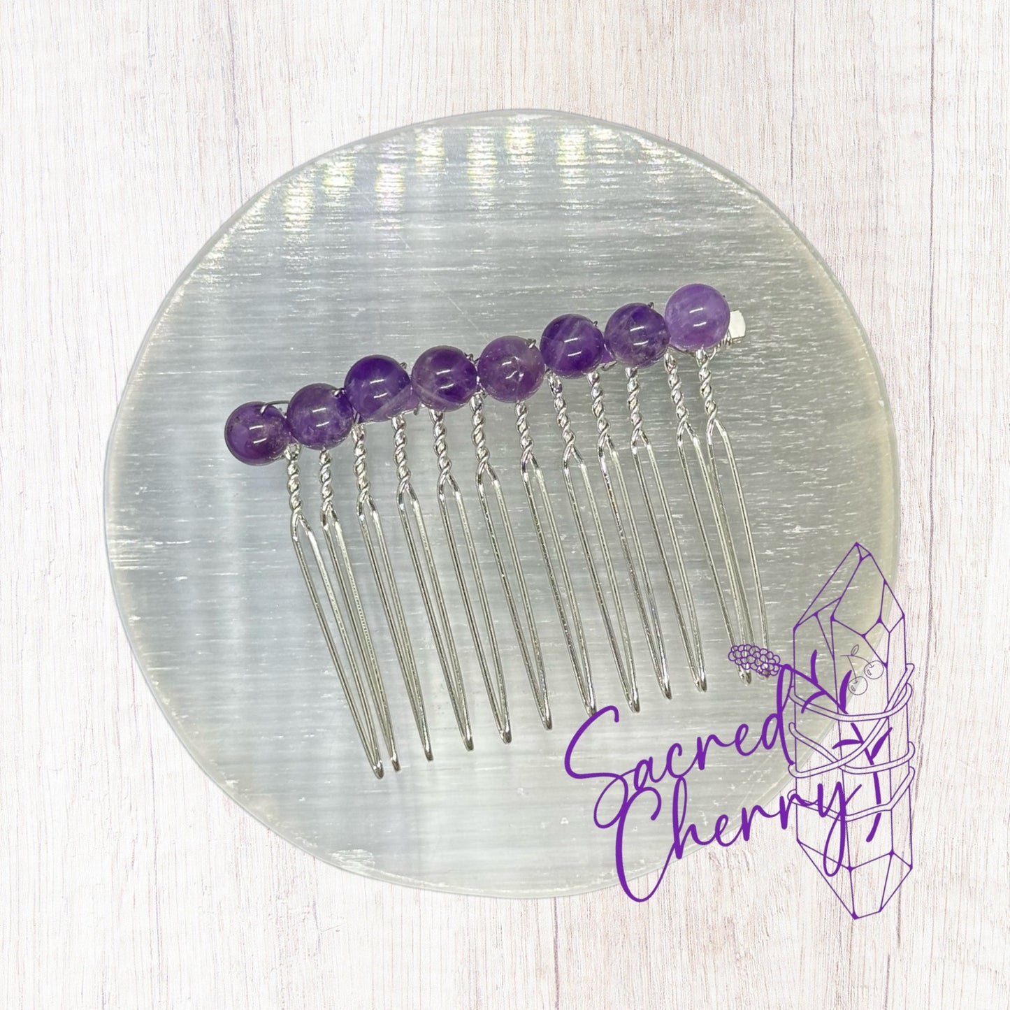 Amethyst Crystal Bead Hair Comb