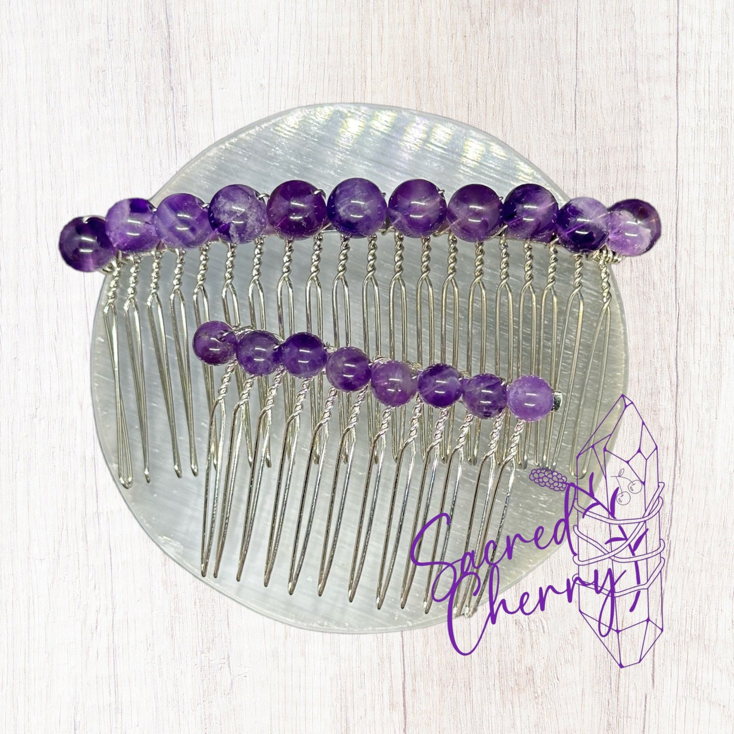 Amethyst Crystal Bead Hair Comb