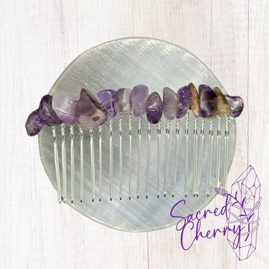 Amethyst Crystal Large Chip Hair Comb