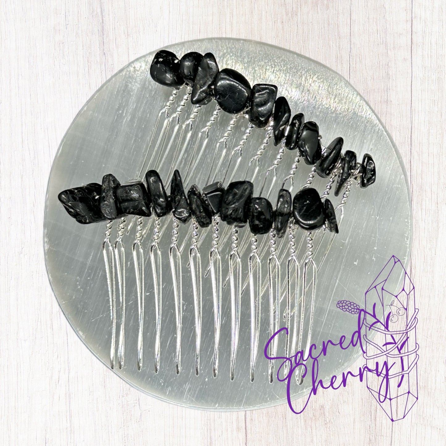 Black Tourmaline Crystal Chip Hair Comb