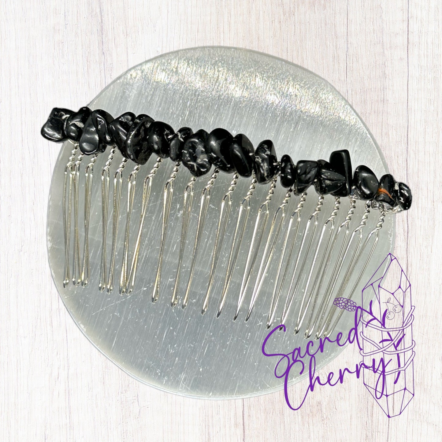 Black Tourmaline Crystal Chip Hair Comb