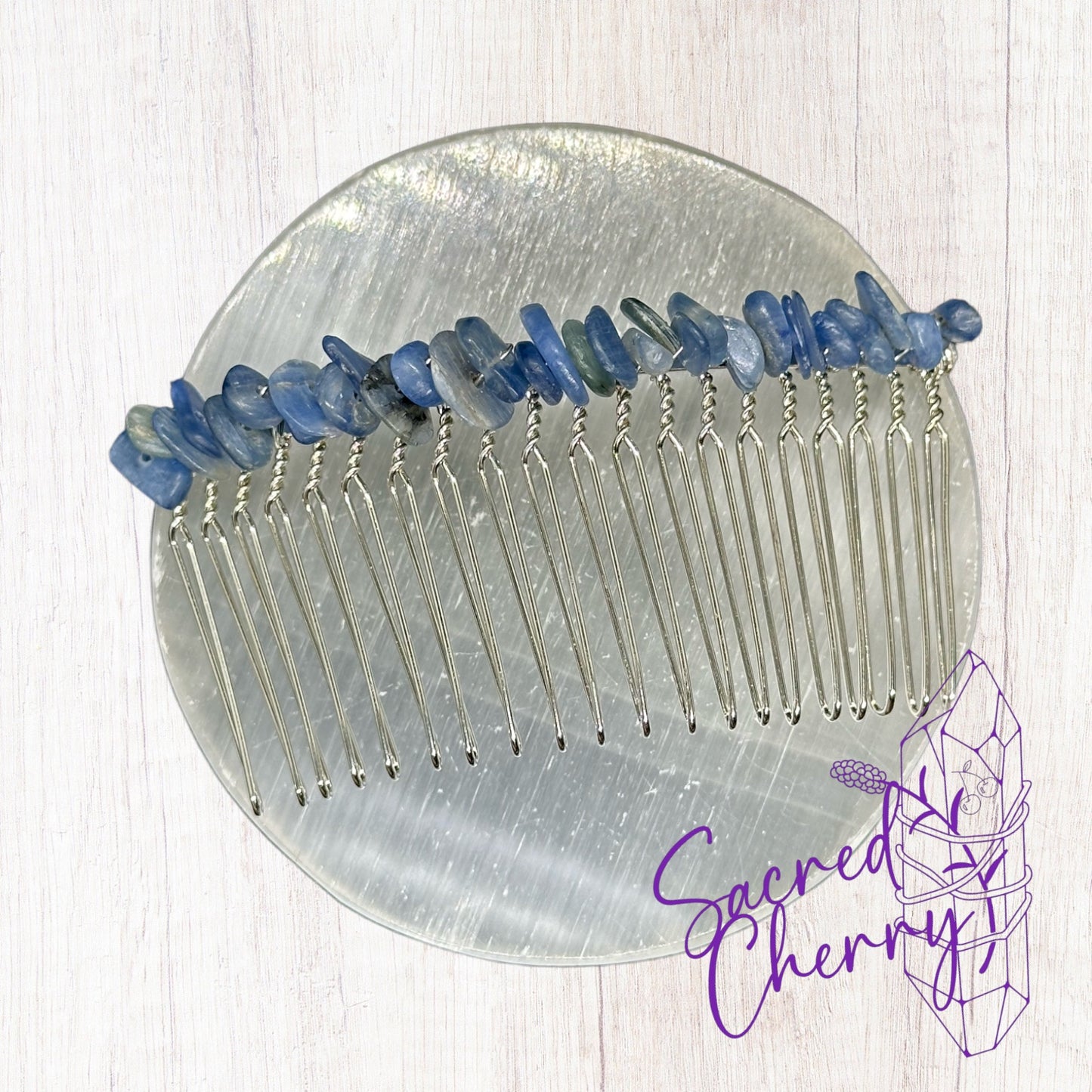 Blue Kyanite Crystal Chip Hair Comb