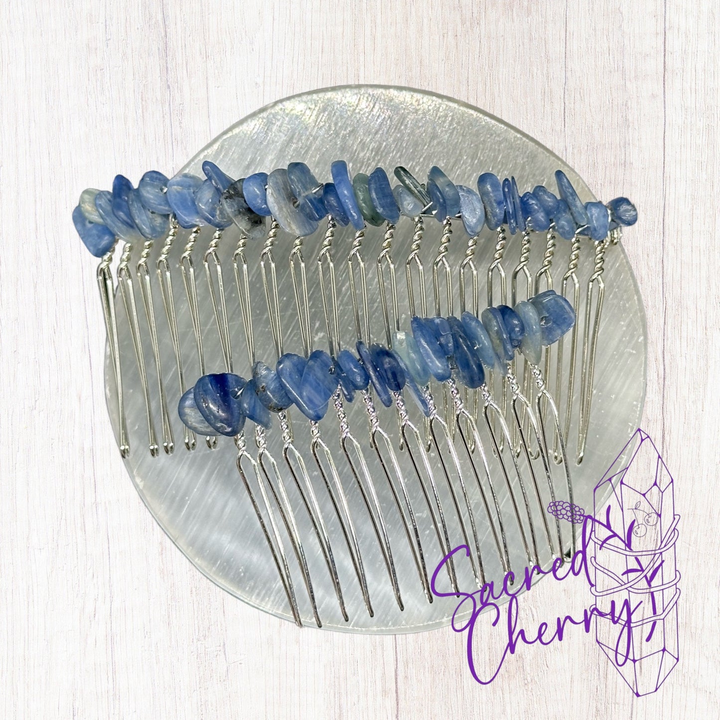 Blue Kyanite Crystal Chip Hair Comb