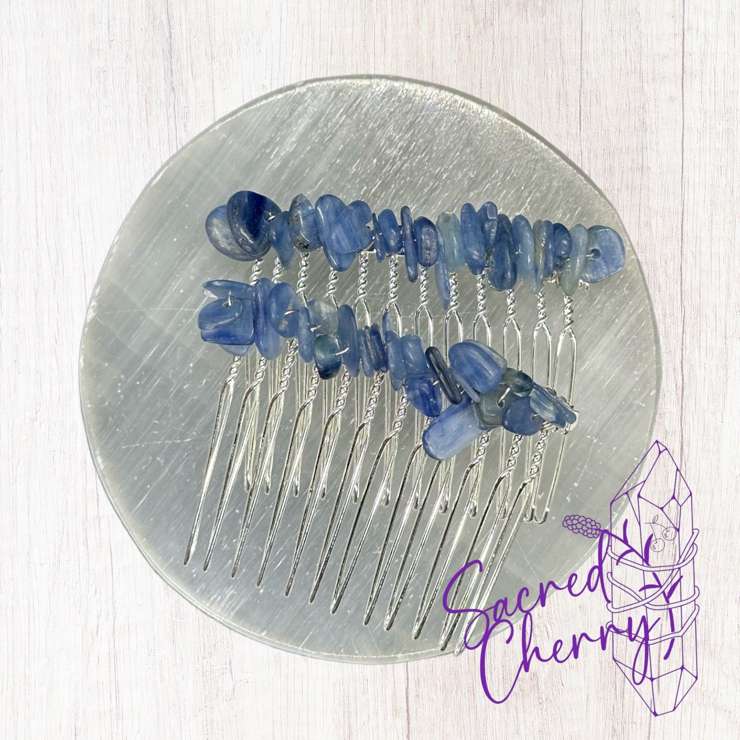 Blue Kyanite Crystal Chip Hair Comb