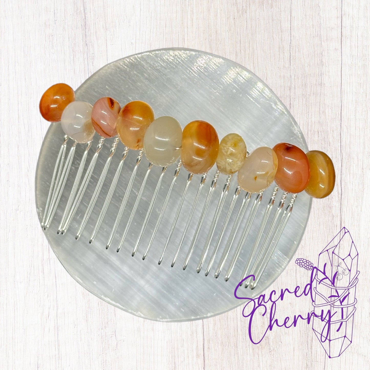 Carnelian Crystal Nugget Hair Comb