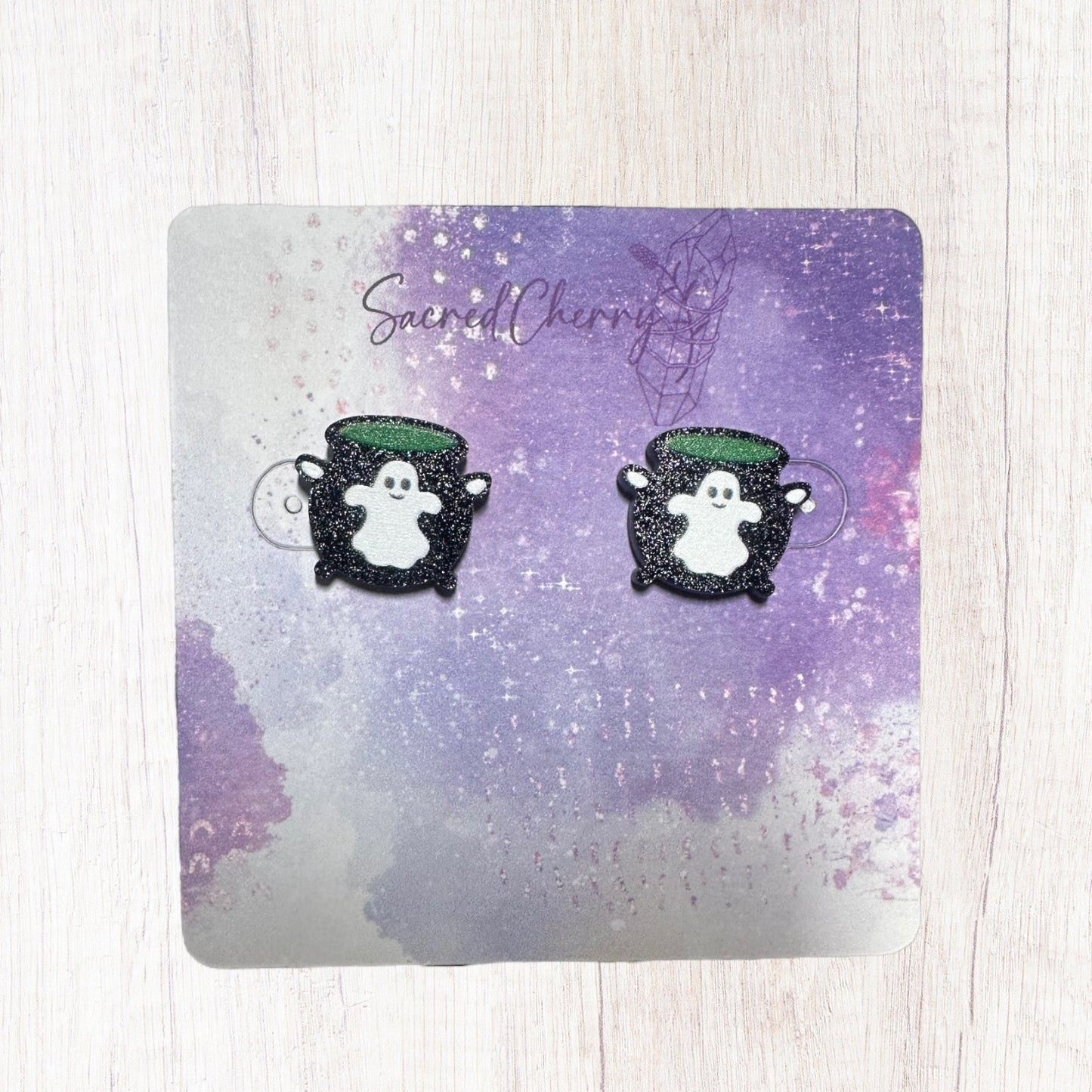 Halloween Cauldron Ghost Stud Earrings