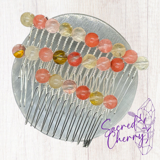 Cherry Quartz Crystal Bead Hair Comb