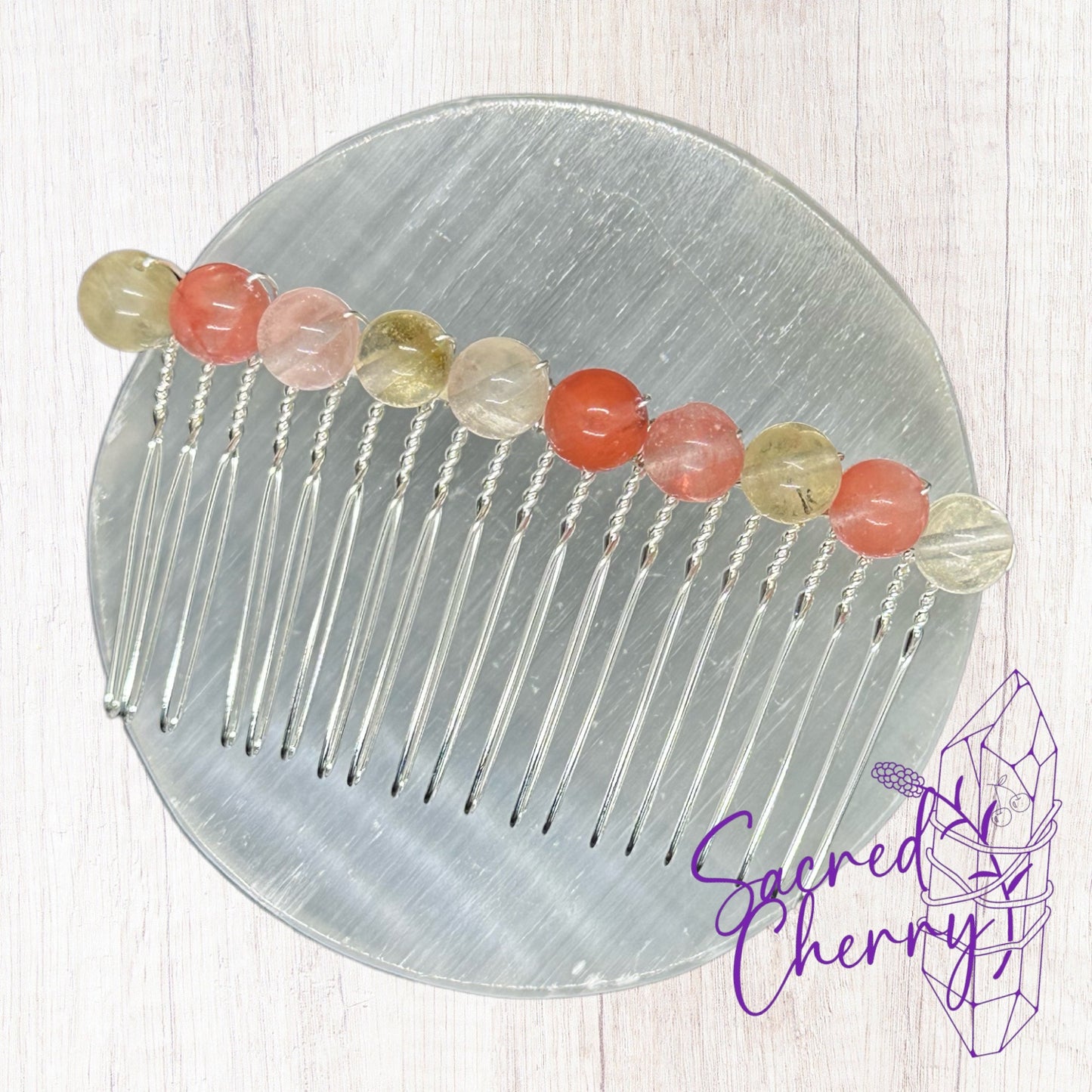 Cherry Quartz Crystal Bead Hair Comb