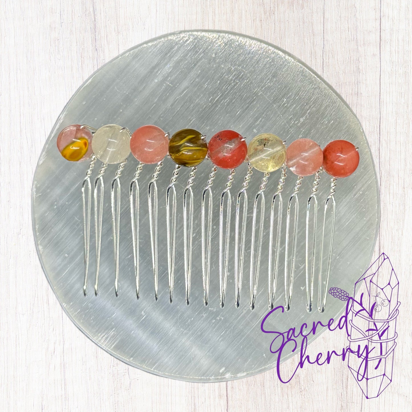 Cherry Quartz Crystal Bead Hair Comb