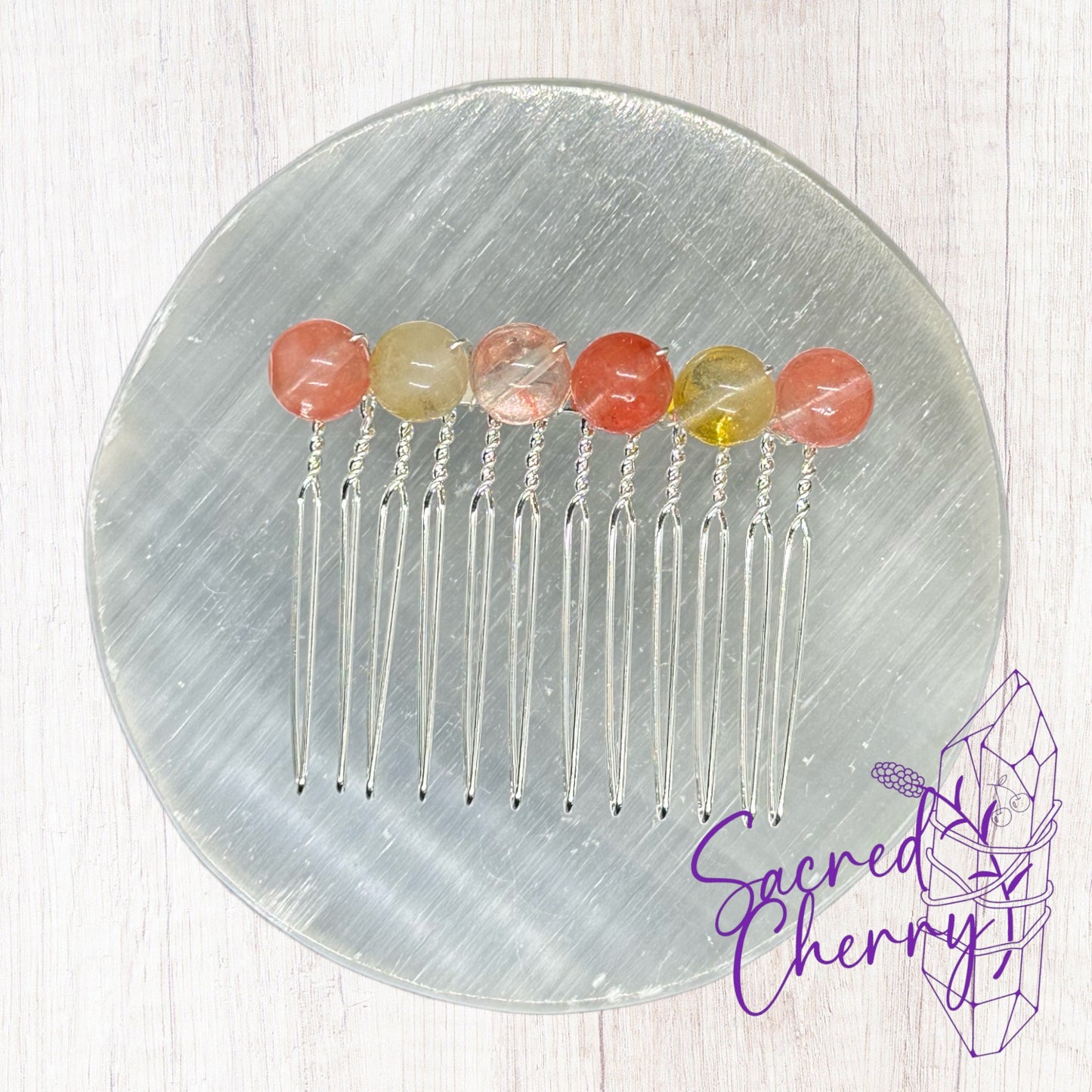 Cherry Quartz Crystal Bead Hair Comb