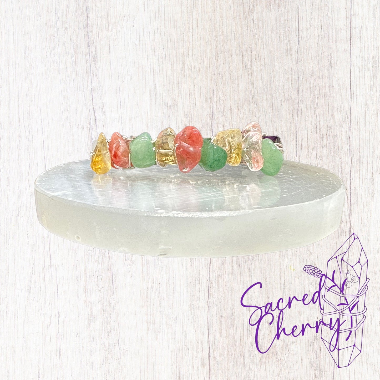 Cherry Quartz, Green Aventurine & Citrine Crystal French Barrette Hair Clip