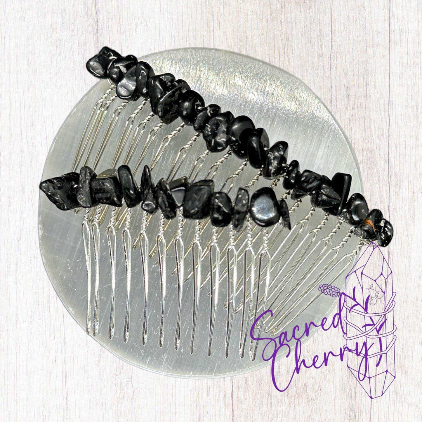 Black Tourmaline Crystal Chip Hair Comb