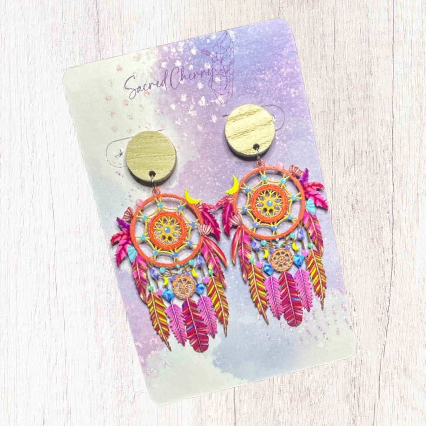 Dreamcatcher Pink & Orange Earrings