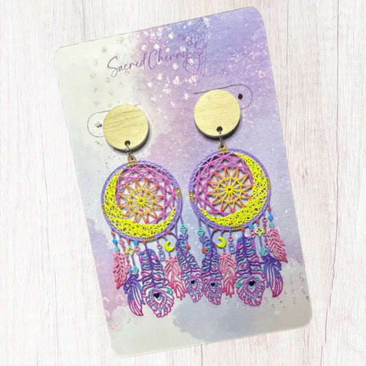 Dreamcatcher Sun & Moon Lilac Earrings