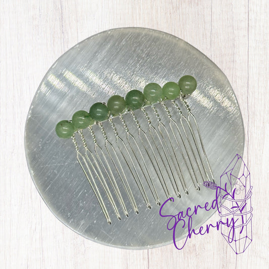 Green Adventurine Crystal Bead Hair Comb