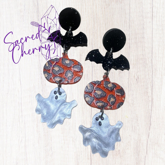 Halloween Bat, Pumpkin, Ghost Earrings