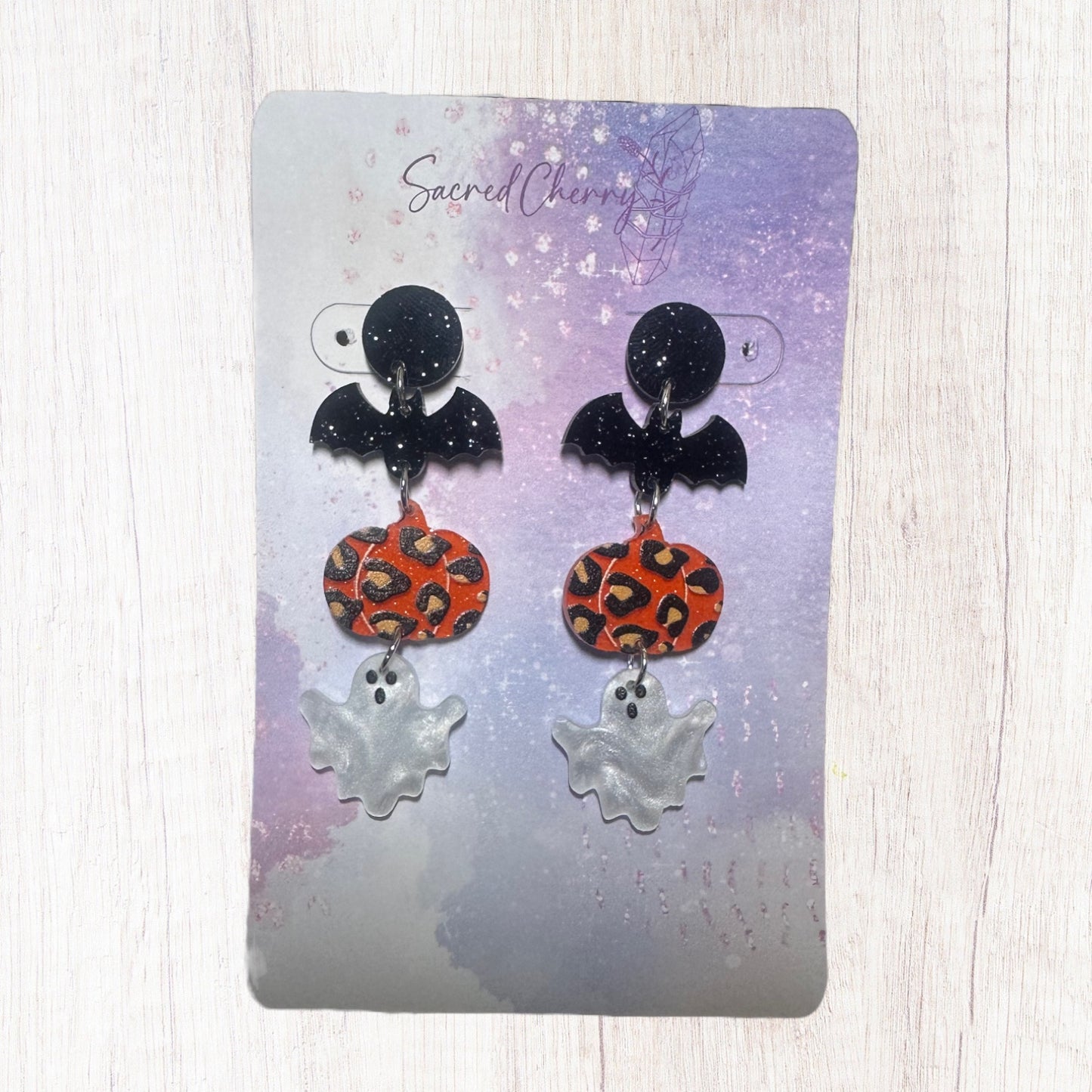 Halloween Bat, Pumpkin, Ghost Earrings