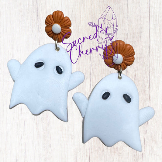 Halloween Cute Ghost Floral Topper Earrings