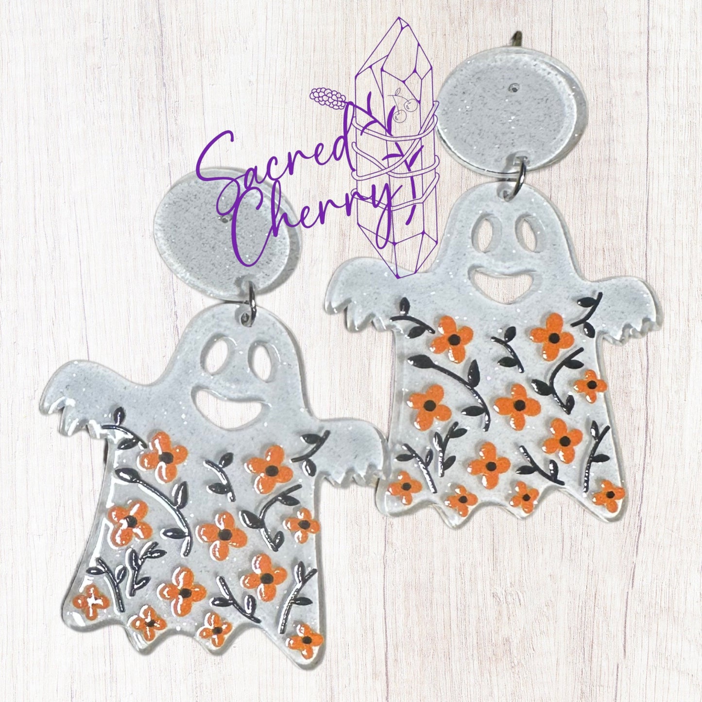 Halloween Floral Ghost Earrings