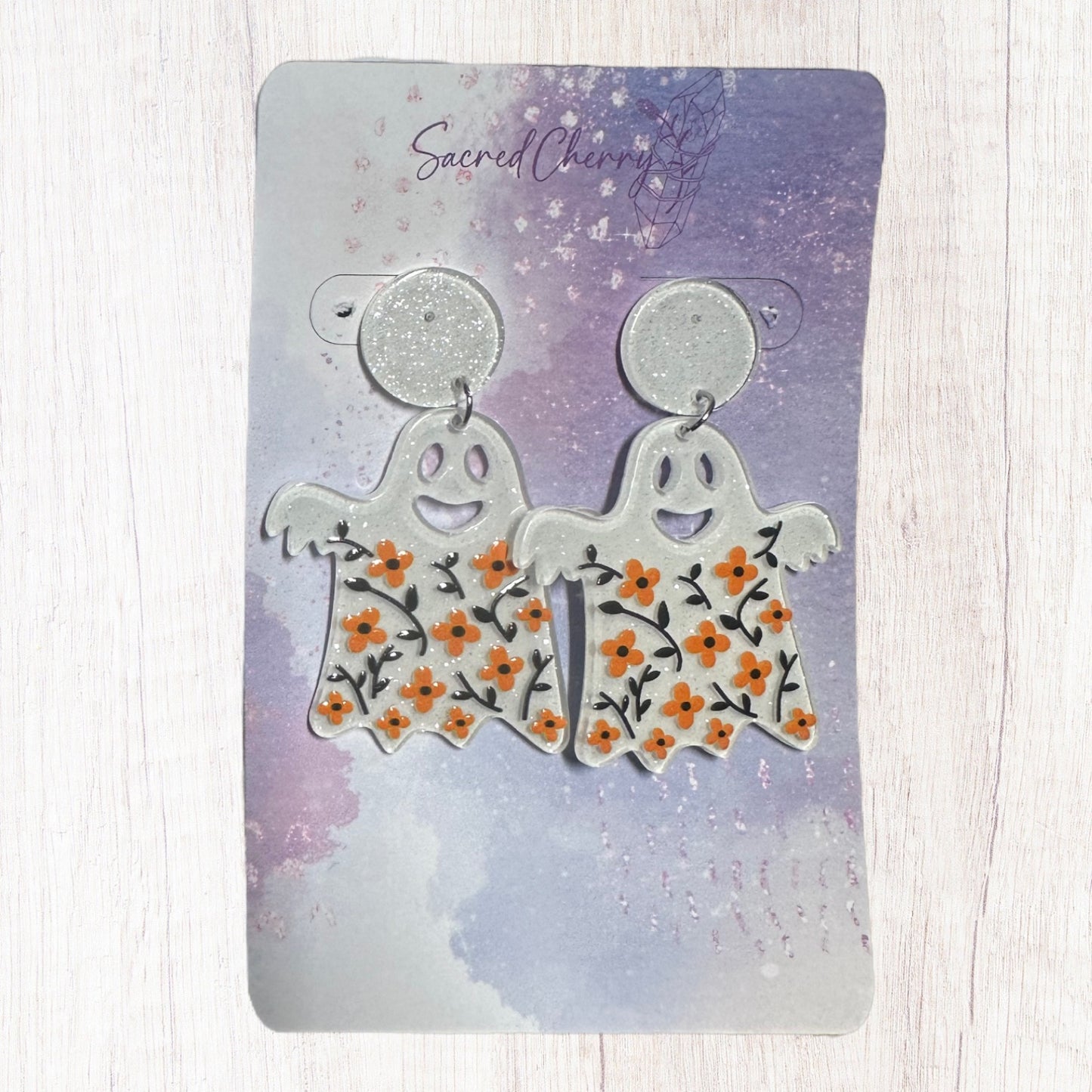 Halloween Floral Ghost Earrings