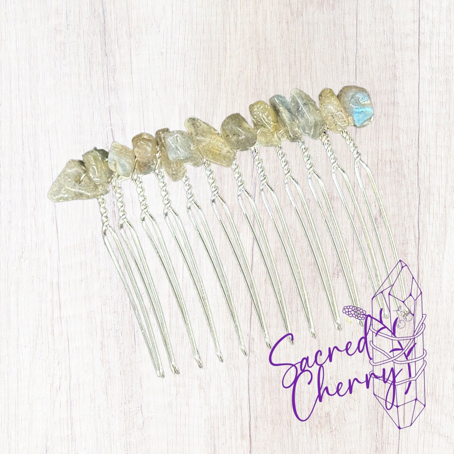 Labradorite Crystal Chip Hair Comb