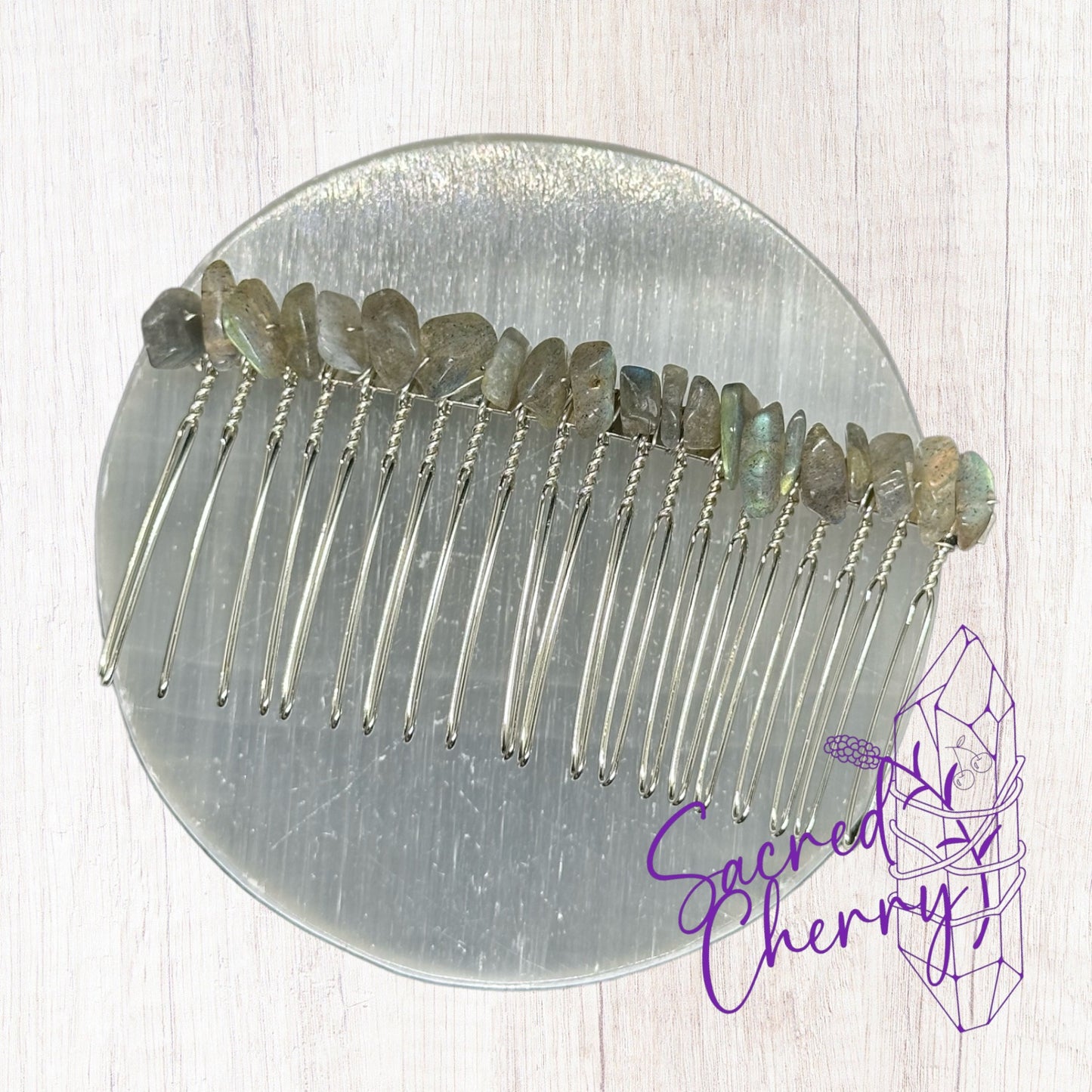 Labradorite Crystal Chip Hair Comb