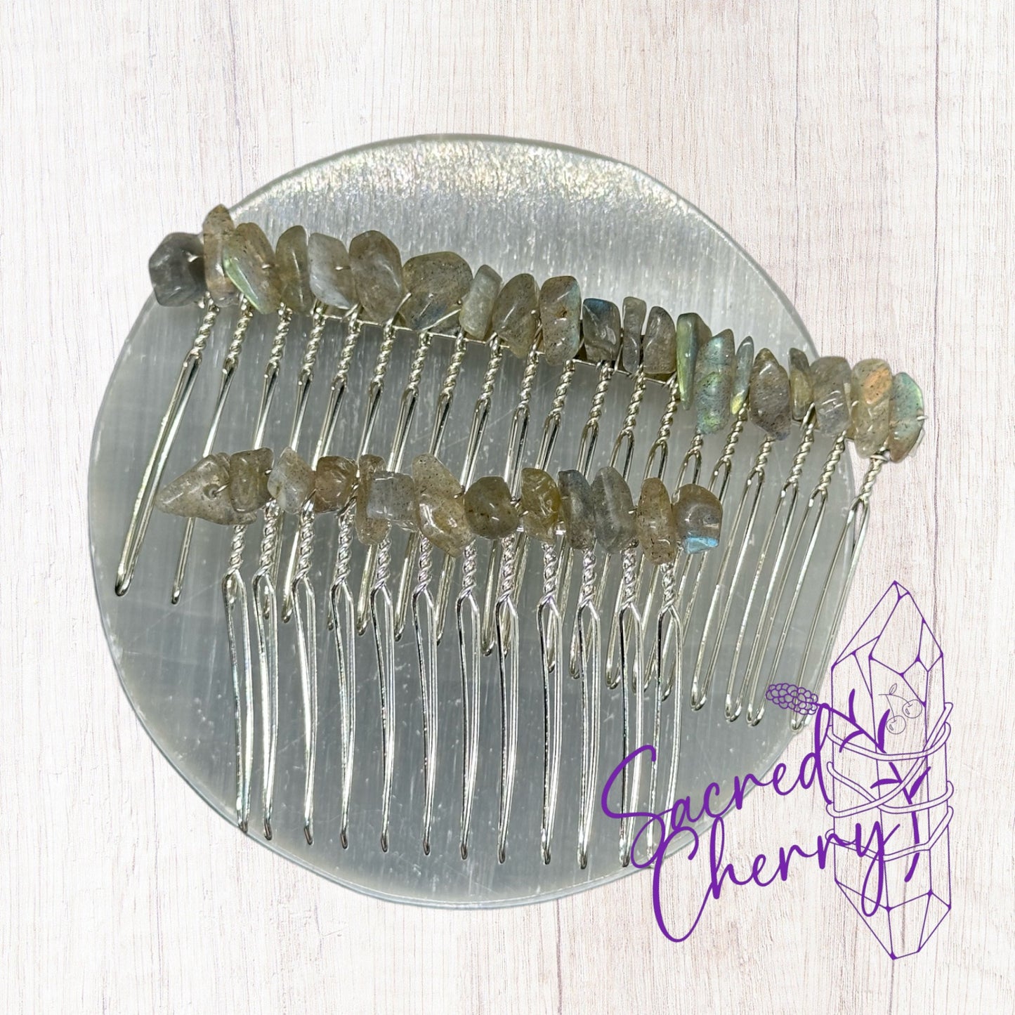 Labradorite Crystal Chip Hair Comb