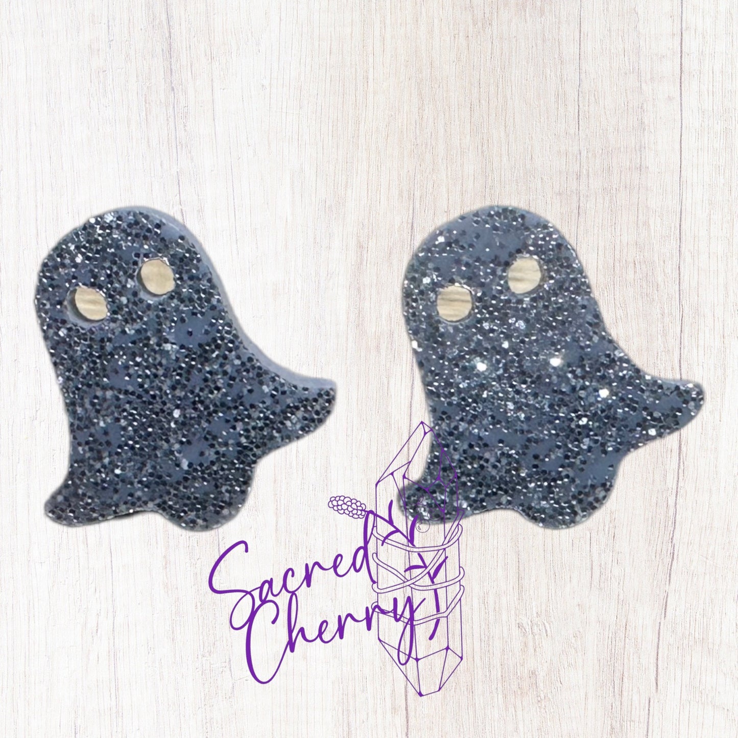 Mini Silver Glitter Ghost Stud Earrings