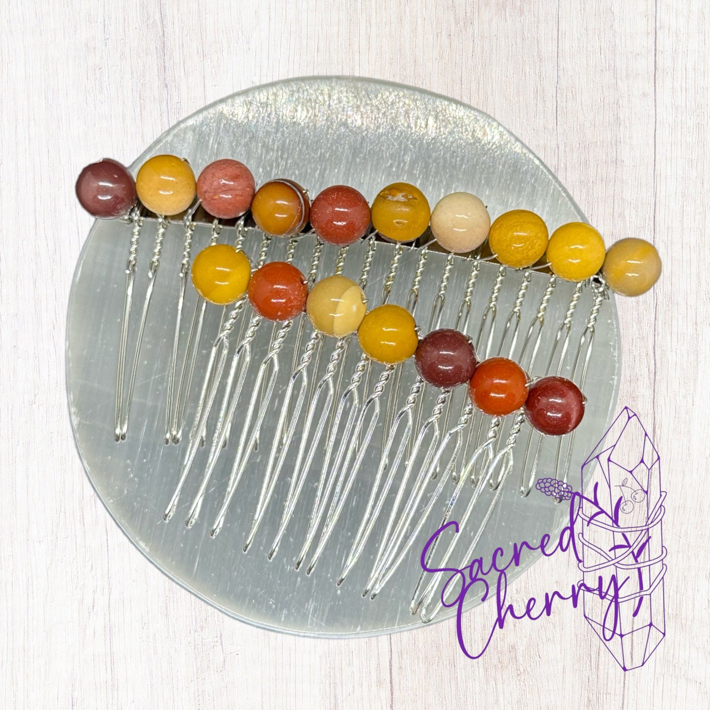 Mookaite Crystal Bead Hair Comb