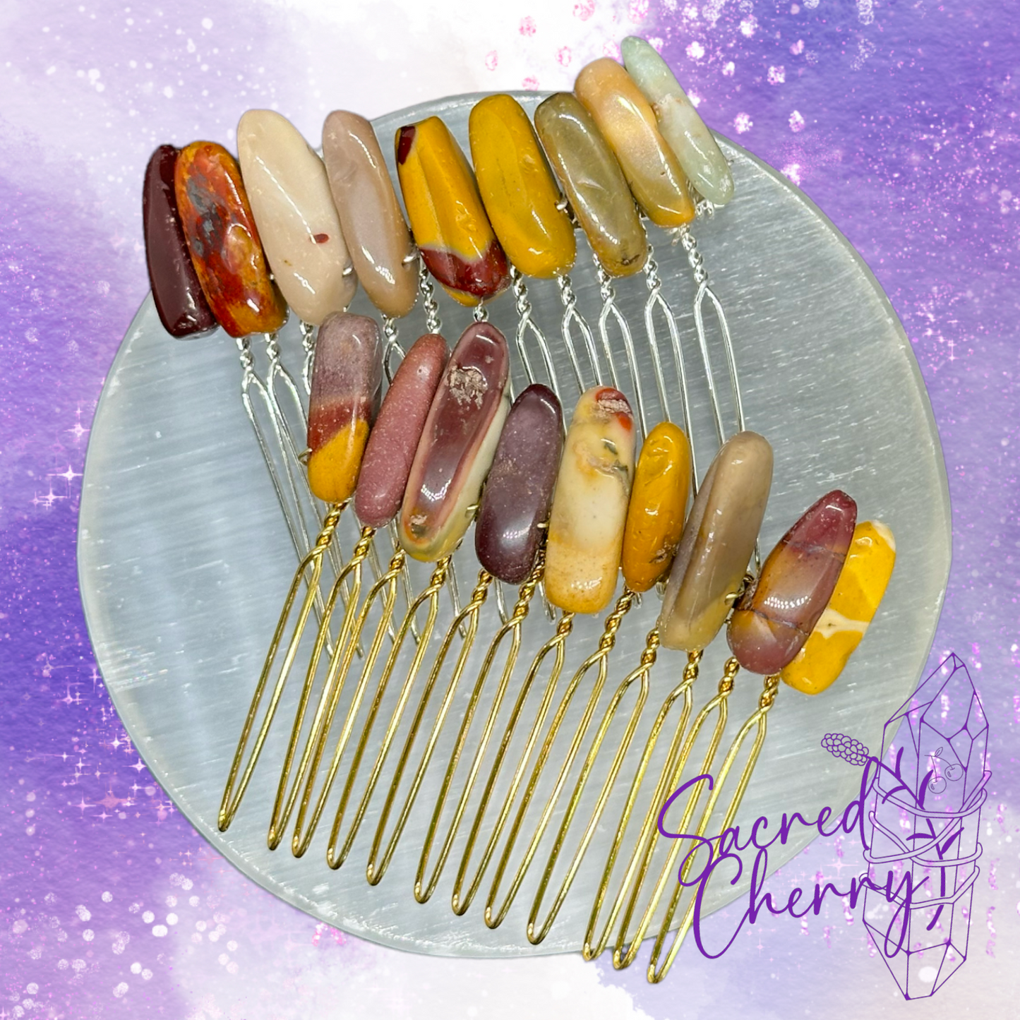 Mookaite Crystal Stick Point Hair Comb