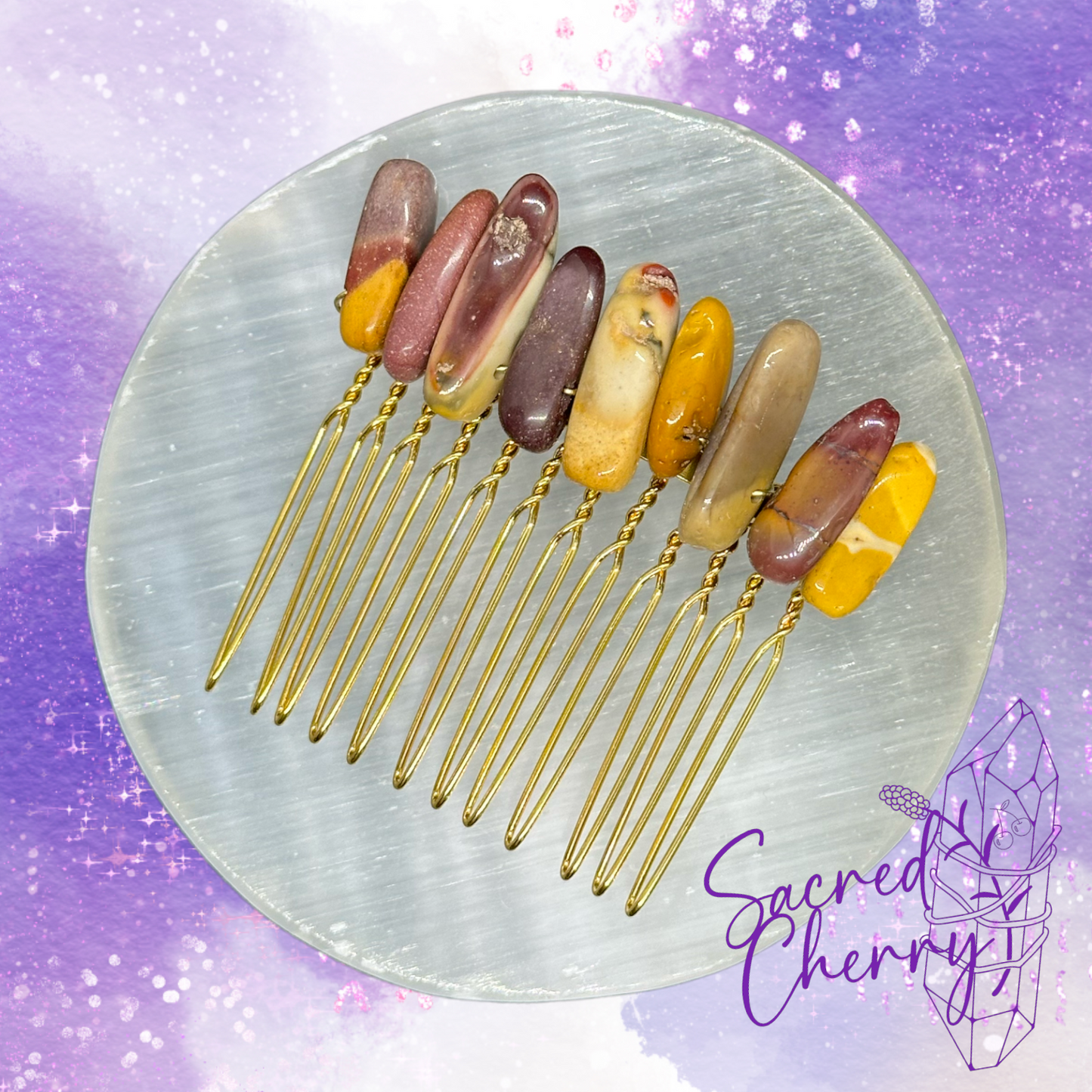 Mookaite Crystal Stick Point Hair Comb