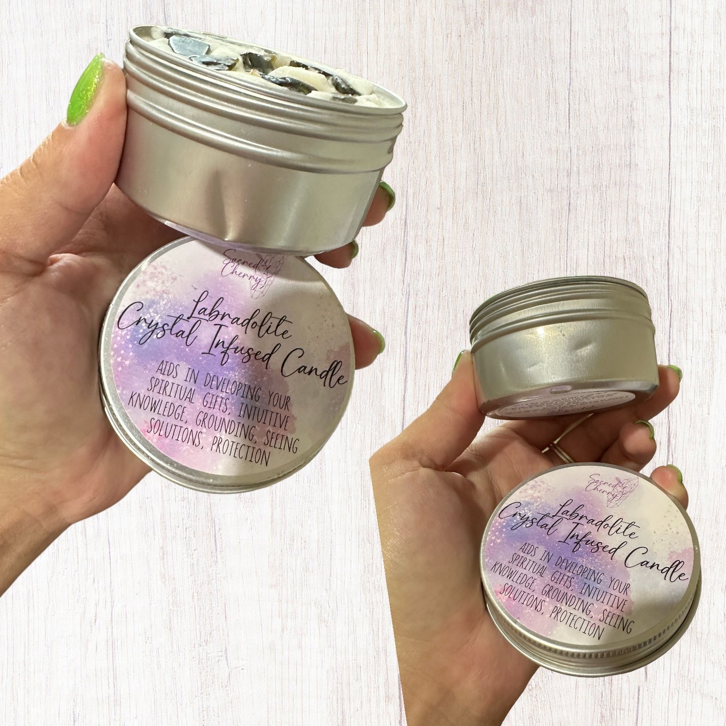 *slightly damaged tins* Crystal Chip Infused Candle