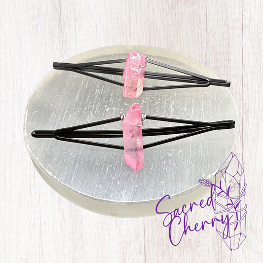 Pink Aura Quartz Crystal Decretive Bobby Pins