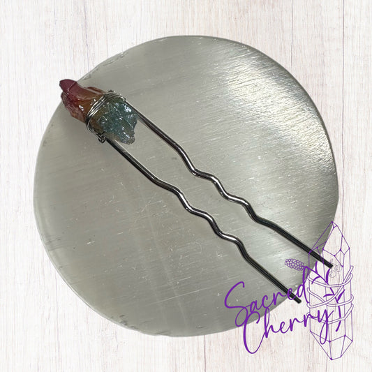 Rainbow Aura Quartz Crystal Hair Pin