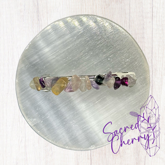 Rainbow Flourite Crystal Chip French Barrette Hair Clip