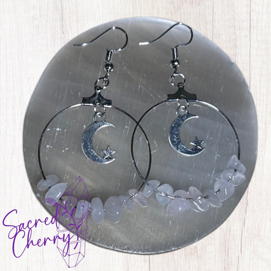 Rose Quartz Moon & Star Earrings