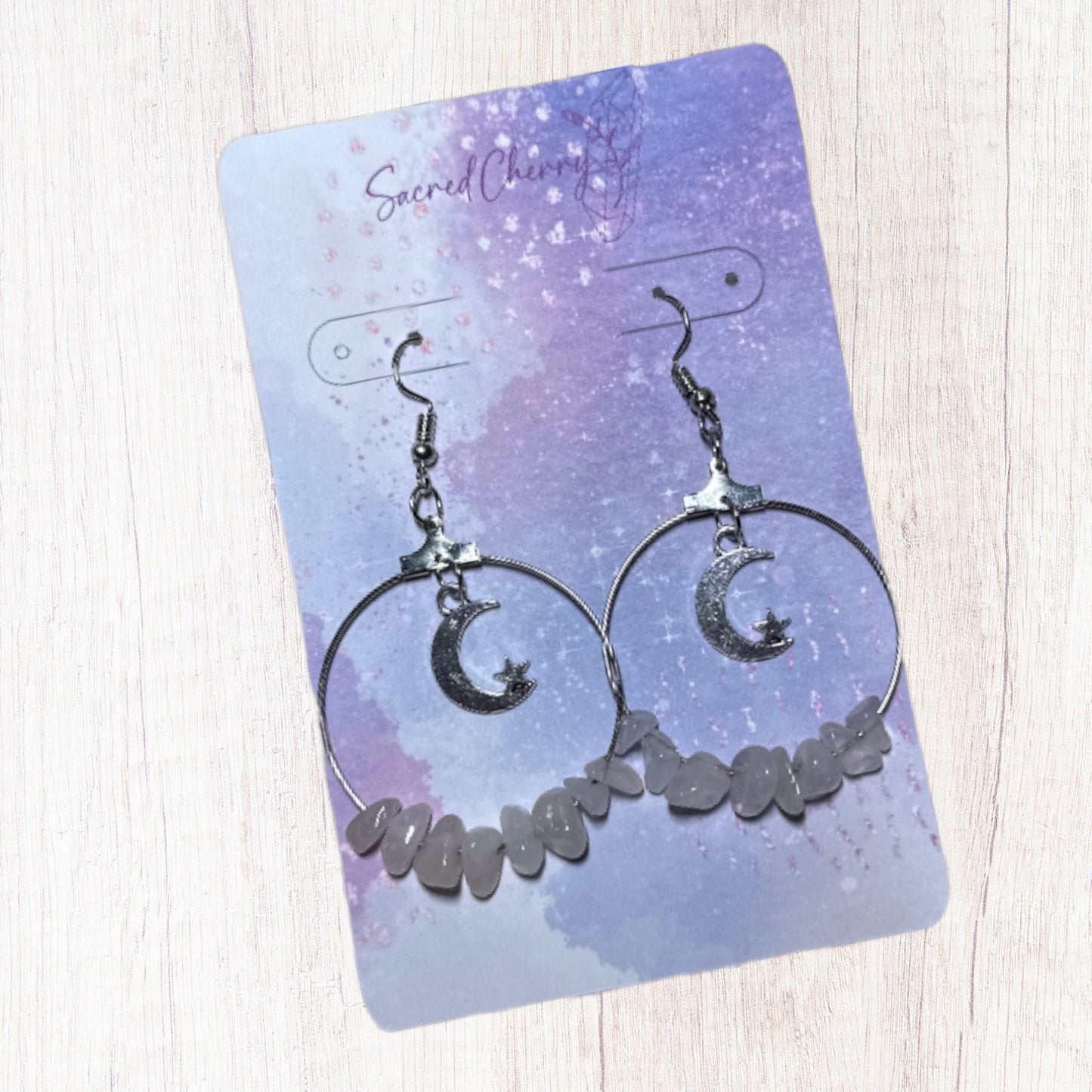 Rose Quartz Moon & Star Earrings