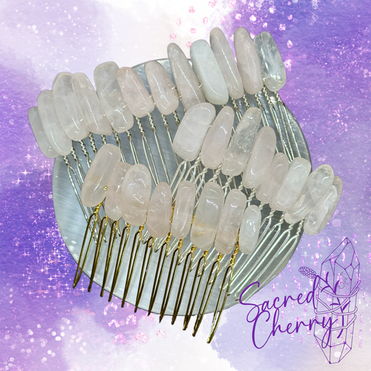 Rose Quartz Crystal Stick Point Hair Comb