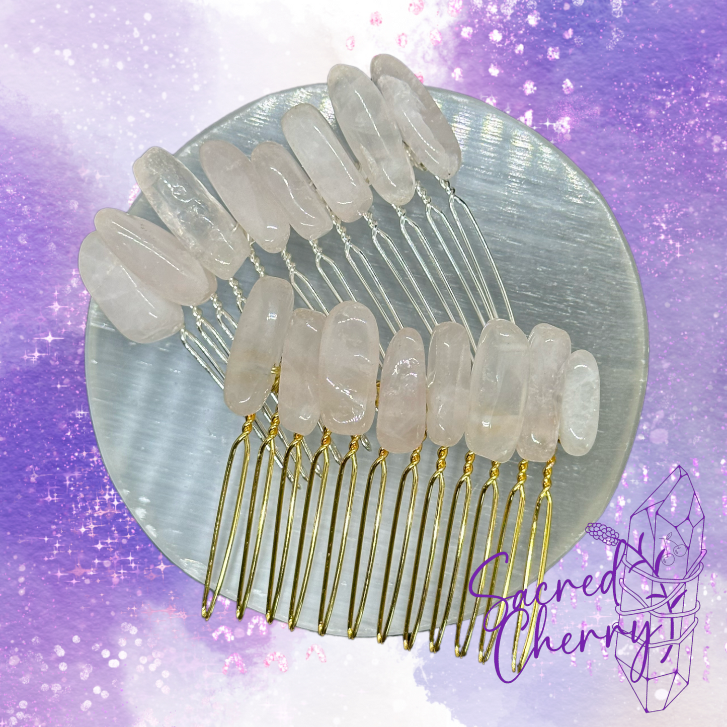 Rose Quartz Crystal Stick Point Hair Comb