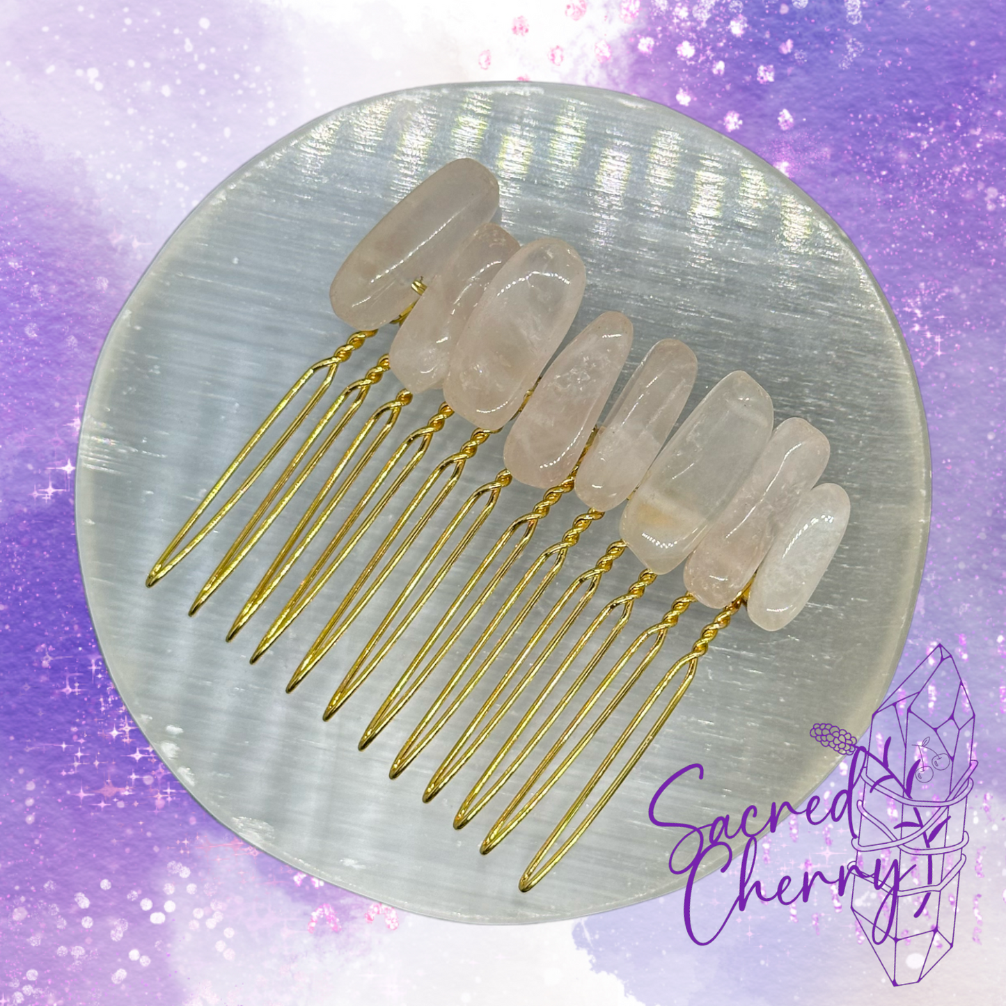 Rose Quartz Crystal Stick Point Hair Comb