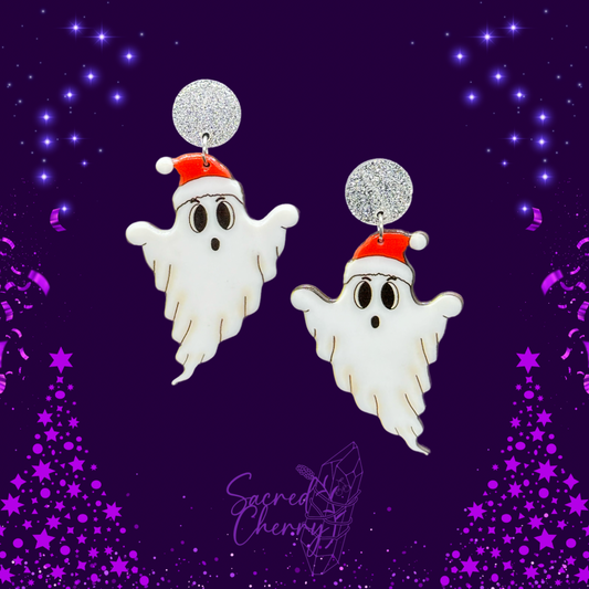 Christmas Santa hat Ghost Earrings