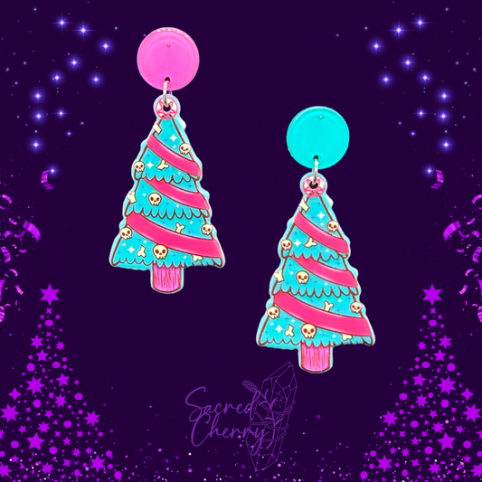 Skull & Bone Christmas Tree Earrings