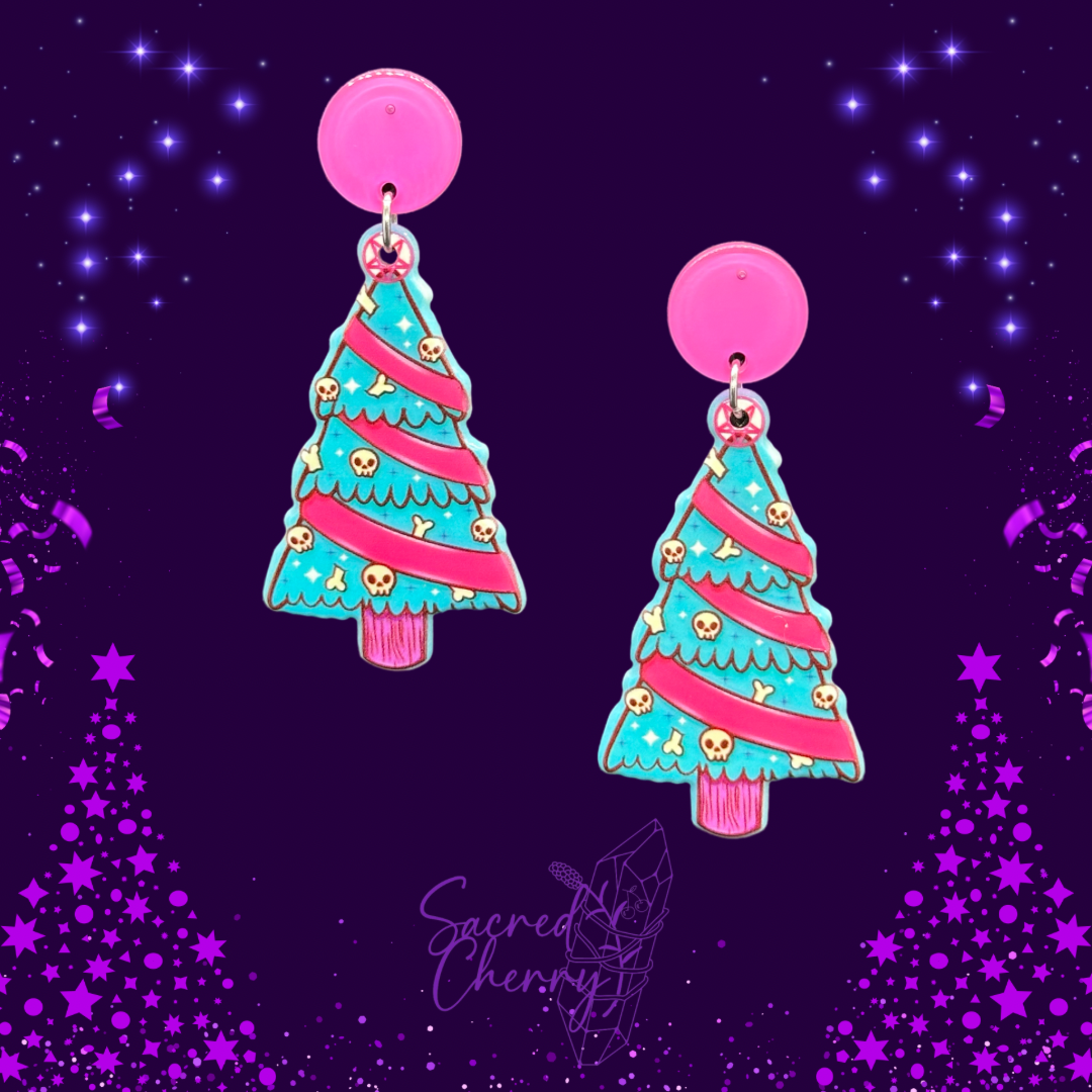 Skull & Bone Christmas Tree Earrings