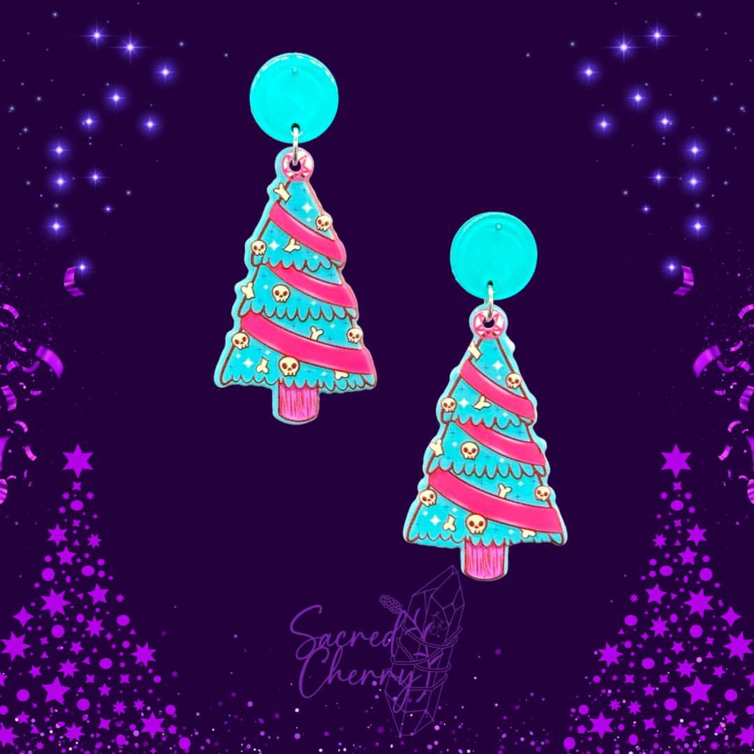 Skull & Bone Christmas Tree Earrings