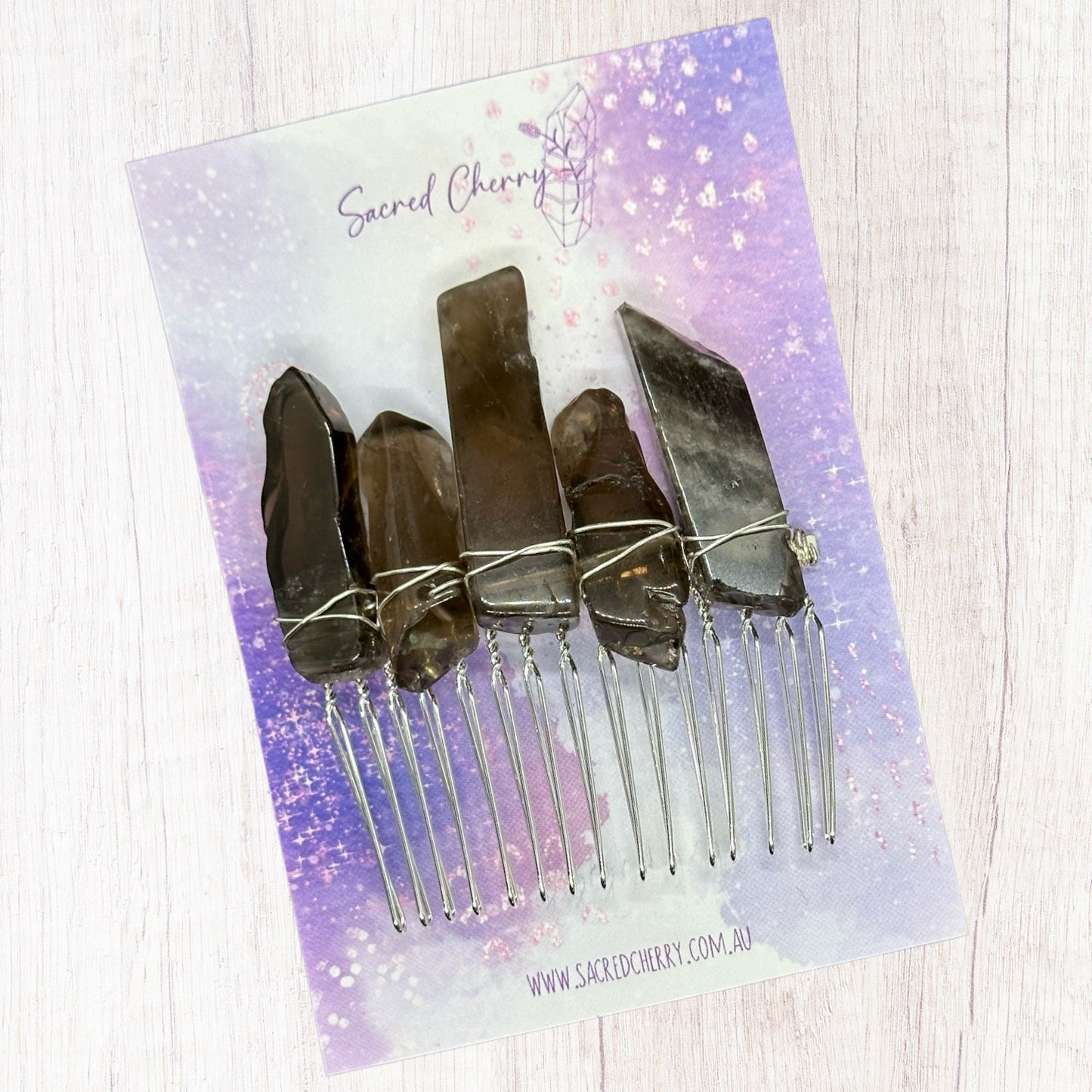 Smokey Quartz Crystal Point Hair Comb