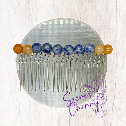 Sodalite & Citrine Crystal Bead Hair Comb