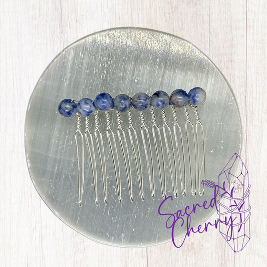 Sodalite Crystal Bead Hair Comb