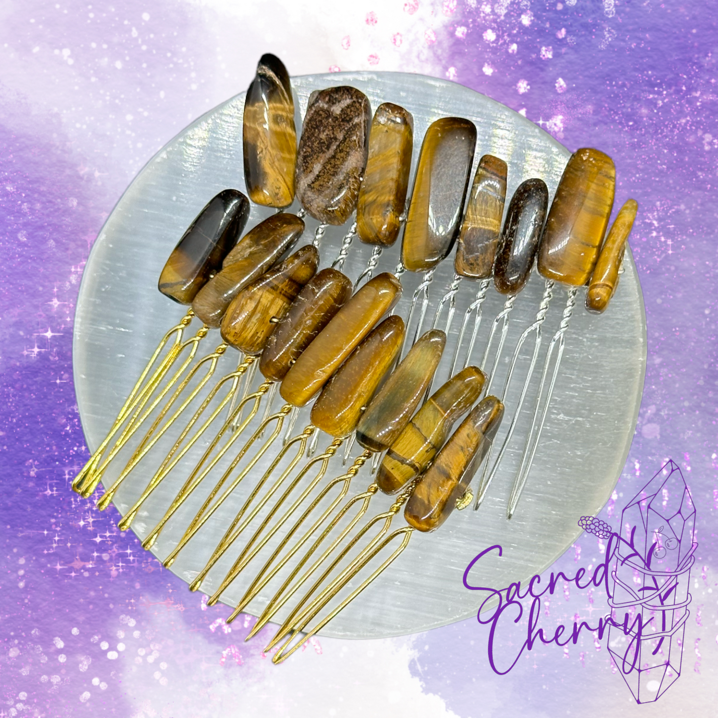 Tiger Eye Crystal Stick Point Hair Comb